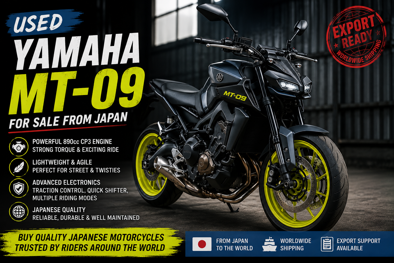 Used Yamaha MT-09 for Sale from Japan Review, Specs & Export Guide